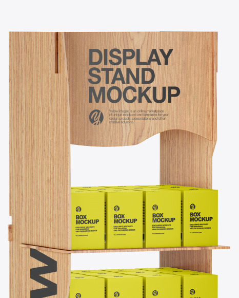 Wooden Display Stand w/ Boxes Mockup