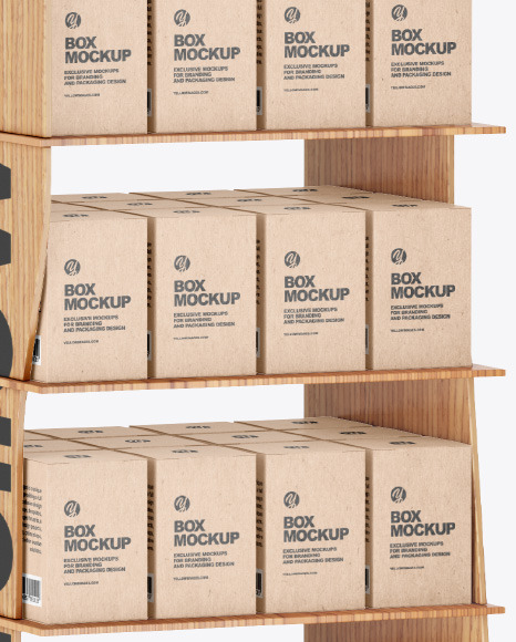 Wooden Display Stand w/ Boxes Mockup