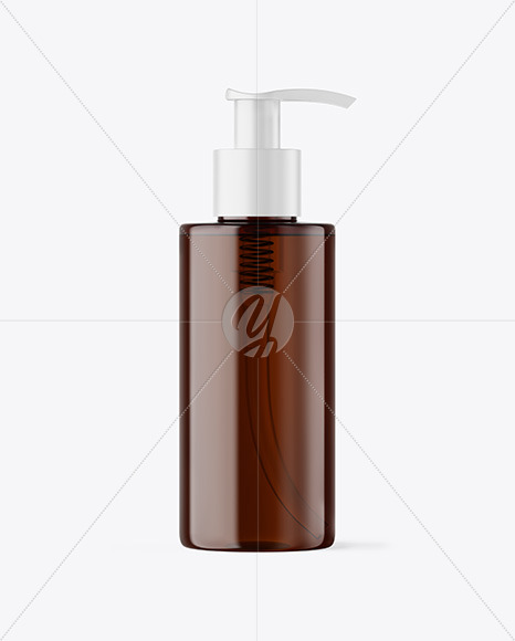 Amber Cosmetic Bottle with Pump Mockup