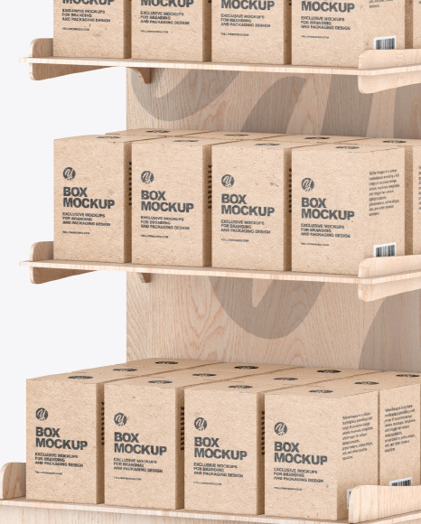 Wooden Display Stand w/ Boxes Mockup