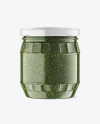 Clear Glass Jar w/ Pesto Mockup Clear Glass Jar w/ Pesto Mockup