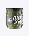 Clear Glass Jar w/ Pesto Mockup Clear Glass Jar w/ Pesto Mockup