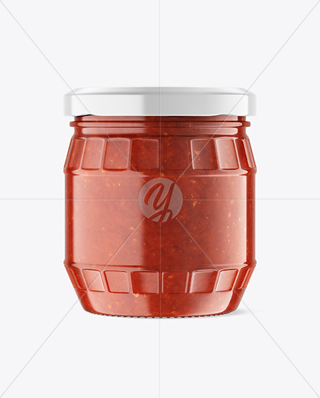 Clear Glass Jar w/ Tomato Sauce Mockup