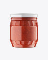 Clear Glass Jar w/ Tomato Sauce Mockup