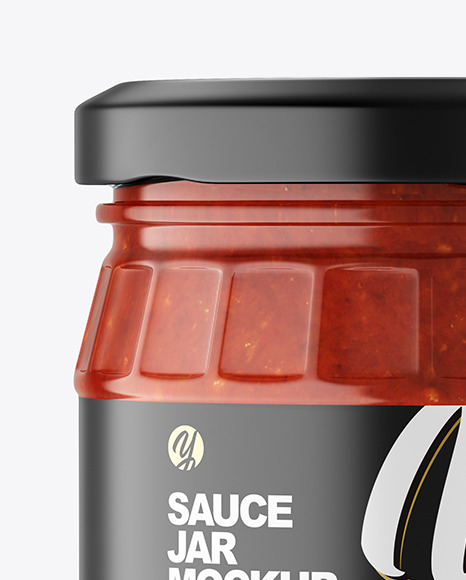 Clear Glass Jar w/ Tomato Sauce Mockup