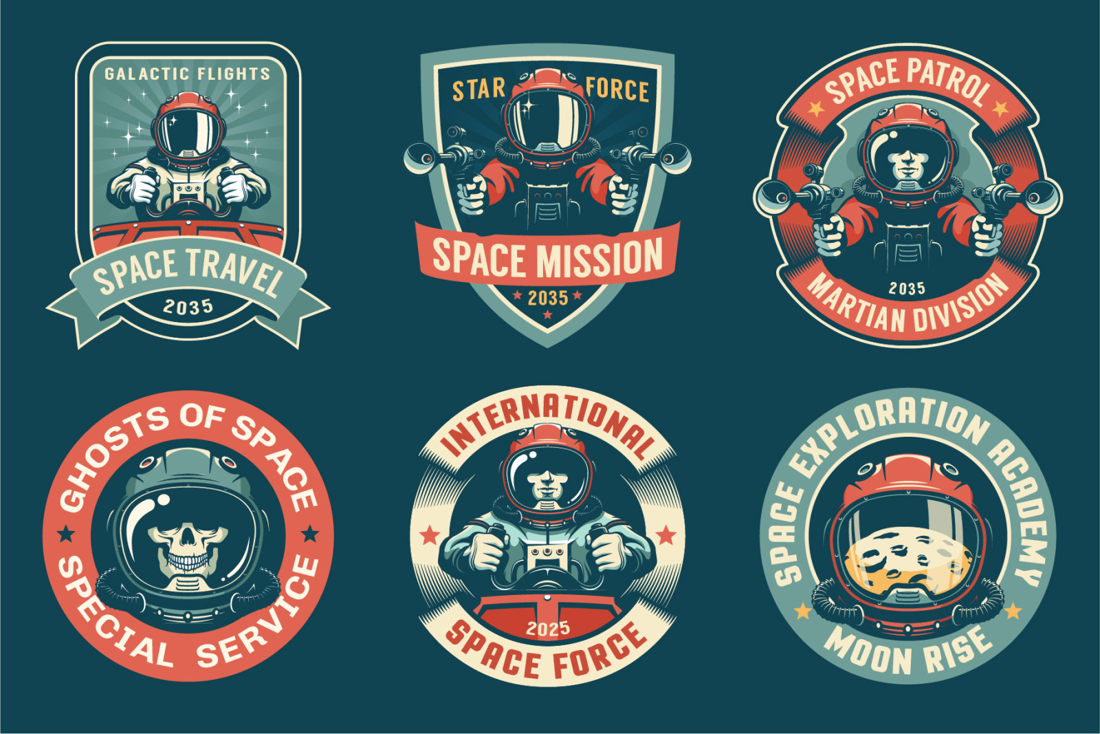 Spaceman Retro Badge Set