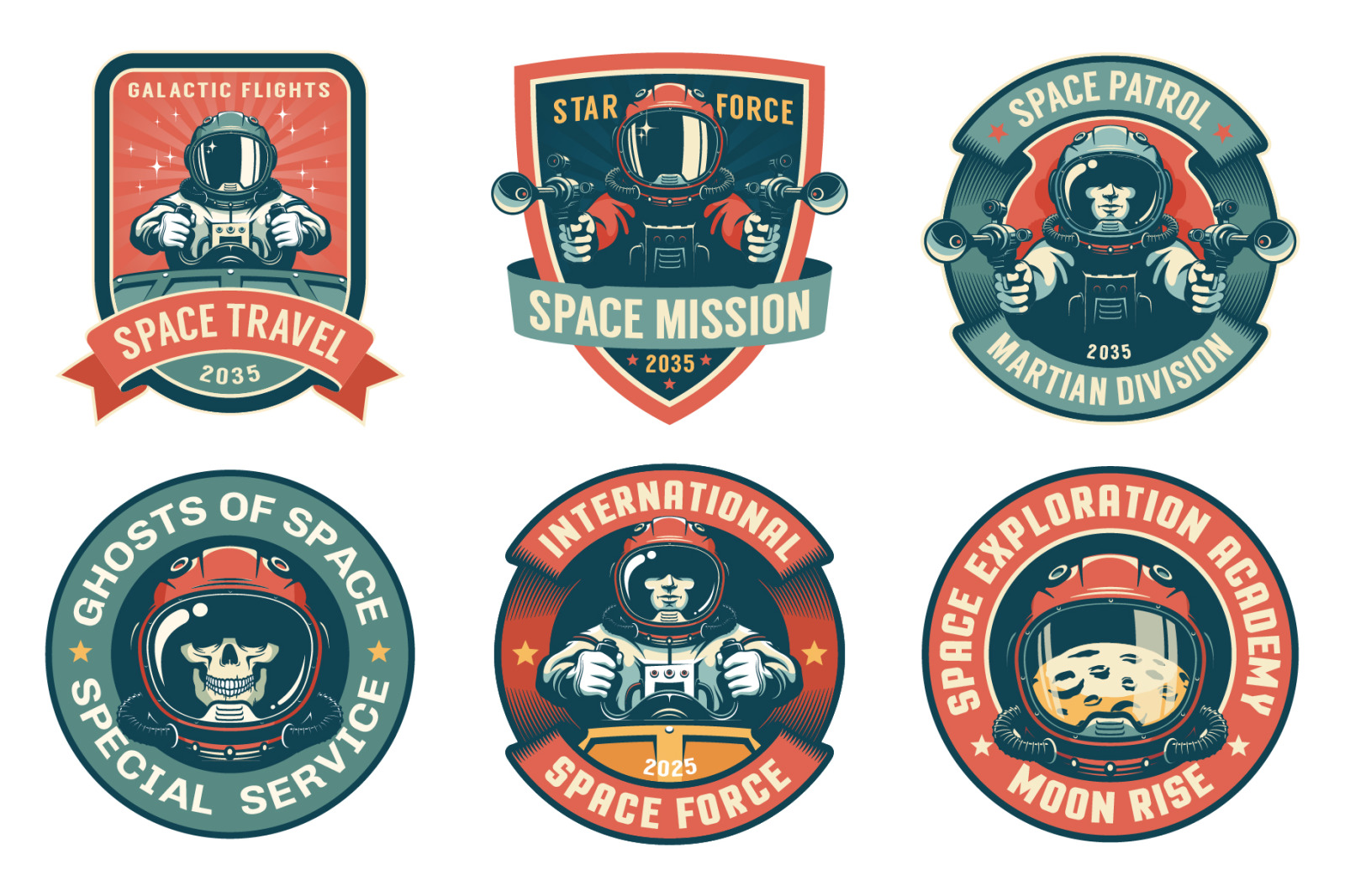 Spaceman Retro Badge Set