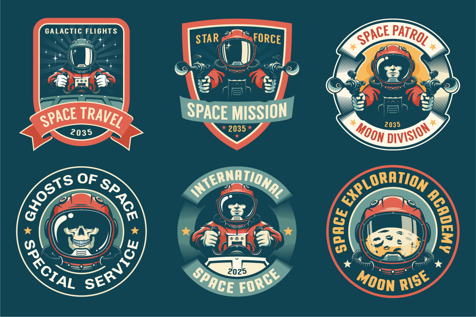 Spaceman Retro Badge Set