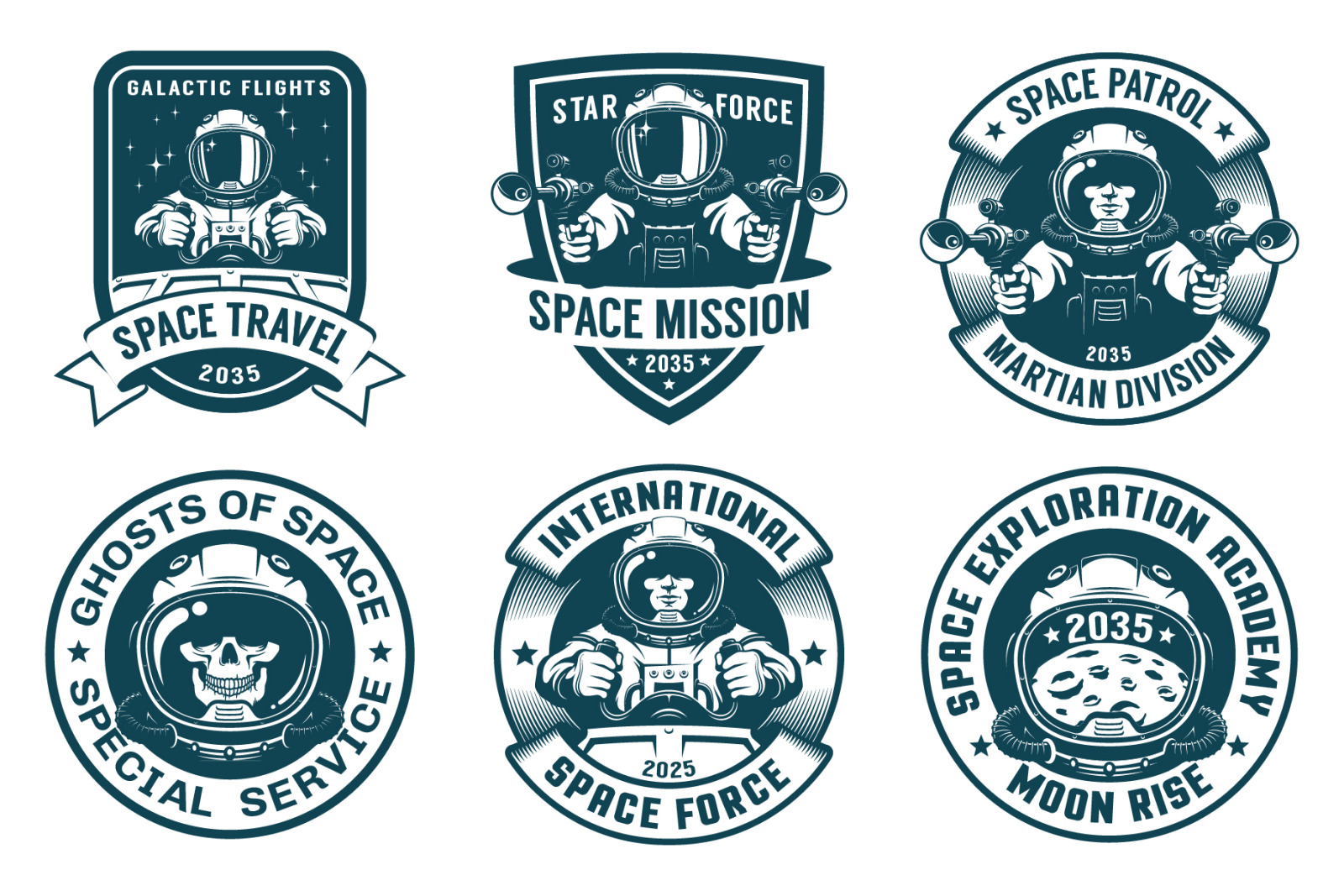 Spaceman Retro Badge Set