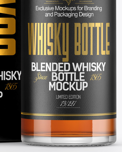 Whiskey Bottle with Box Mockup