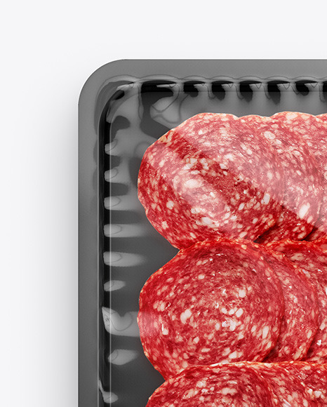 Plastic Tray With Glossy Film & Salami Mockup