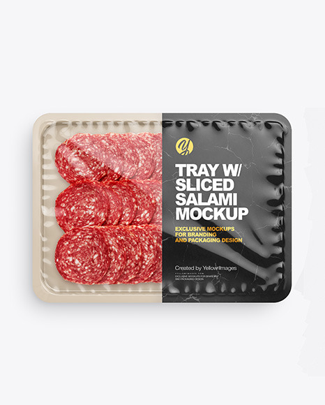 Plastic Tray With Glossy Film & Salami Mockup