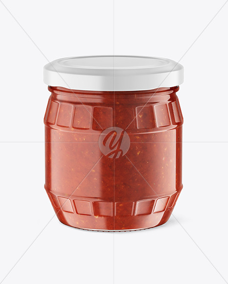 Clear Glass Jar w/ Tomato Sauce Mockup