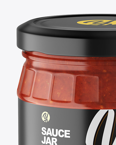 Clear Glass Jar w/ Tomato Sauce Mockup