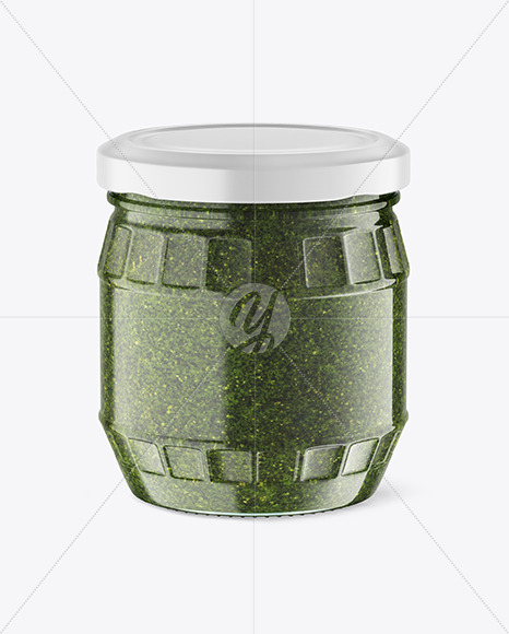 Clear Glass Jar w/ Pesto Mockup Clear Glass Jar w/ Pesto Mockup