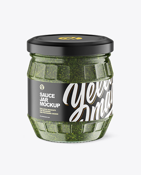 Clear Glass Jar w Pesto Mockup - Green+sauce