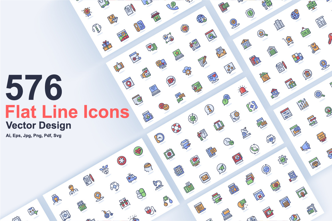 Flat Line Web Icons Pack