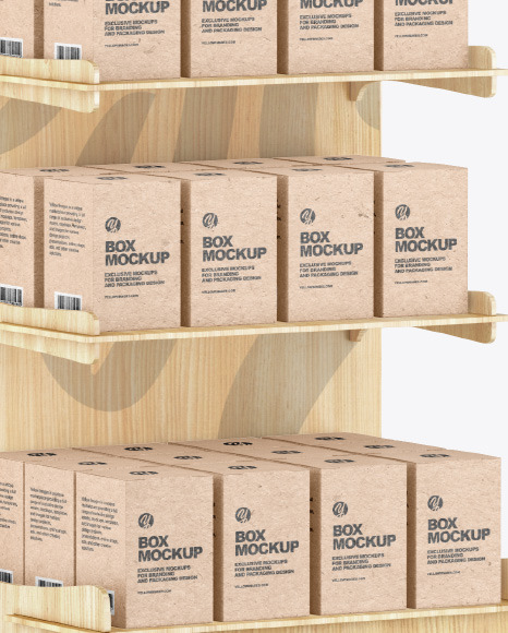 Wooden Display Stand w/ Boxes Mockup