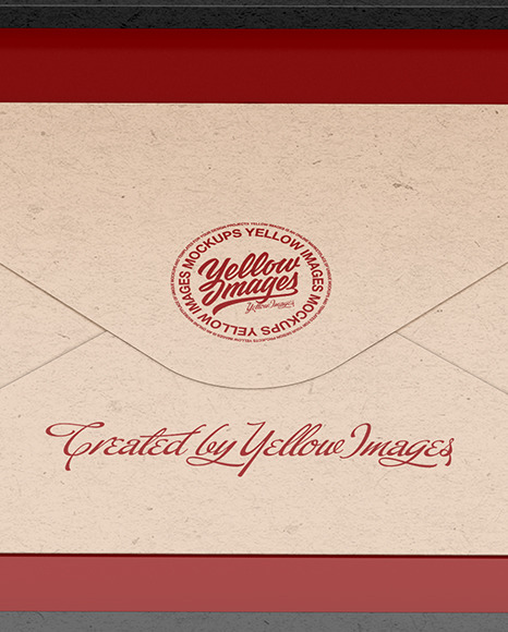 Envelope in a Kraft Paper Box Mockup