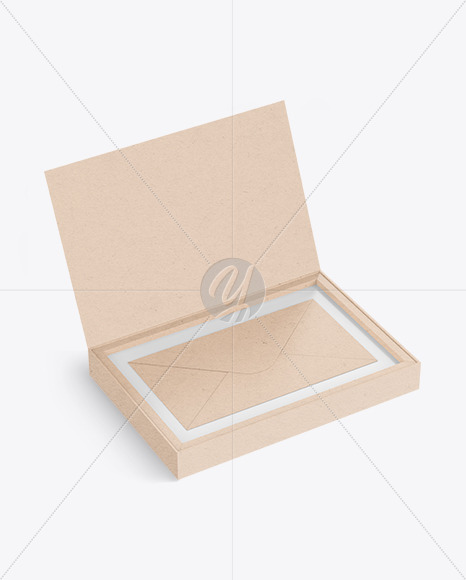 Envelope in a Kraft Paper Box Mockup