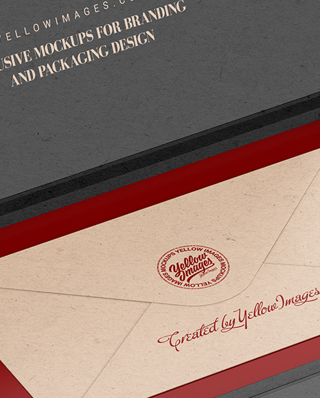 Envelope in a Kraft Paper Box Mockup