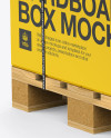 Wooden Pallet With Box &amp; Straps Mockup - Half Side View