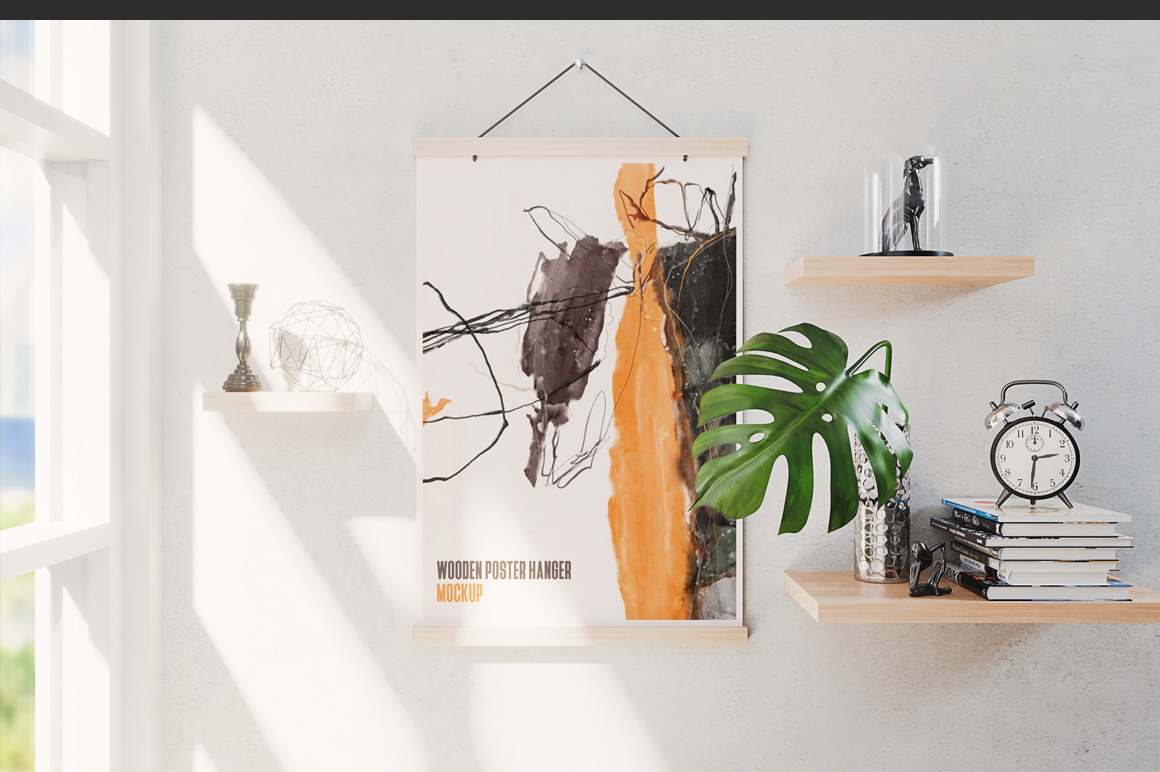 Wooden Poster Hanger Mockup