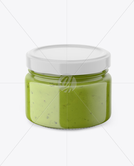 Glass Jar with Green Sauce Mockup