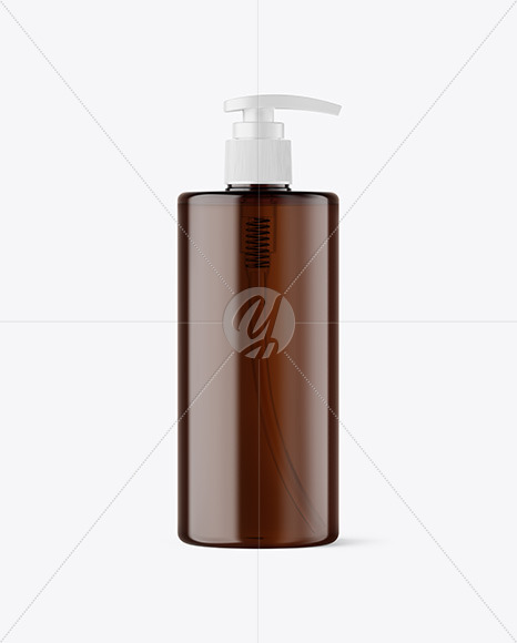 Amber Cosmetic Bottle with Pump Mockup