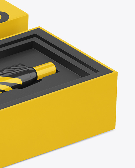 Glossy Pen in Box Mockup