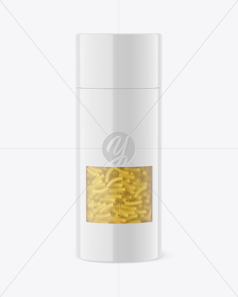 Glossy Paper Tube w/ Sedani Rigati Pasta Mockup