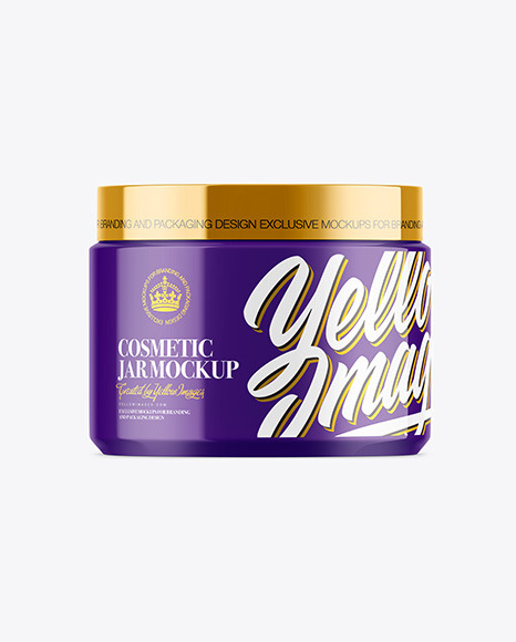 Glossy Cosmetic Jar Mockup - Glossy+Cosmetic+Jar+With+Metallic+Cap+Mockup+Front+View+In+Jar