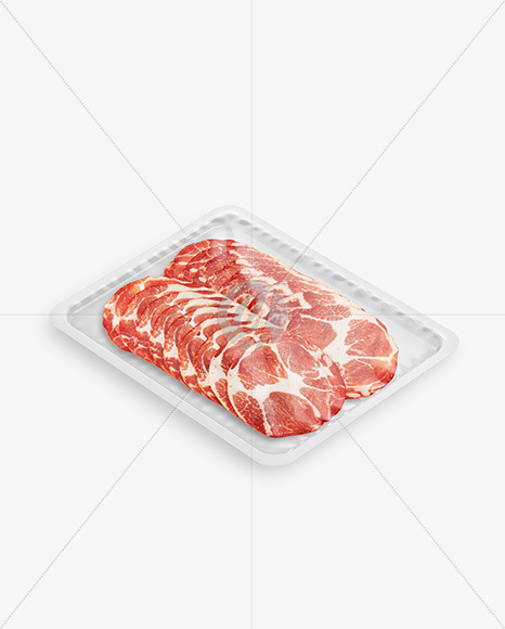 Plastic Tray With Glossy Film &amp; Capocollo Mockup Half View