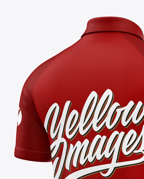 Raglan Zip Polo Shirt Mockup - Back Half Side View