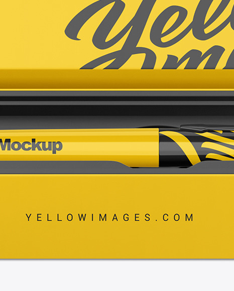 Glossy Pen in Box Mockup