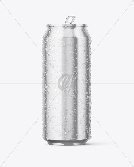 Glossy Metallic Aluminium Can with Drops Mockup