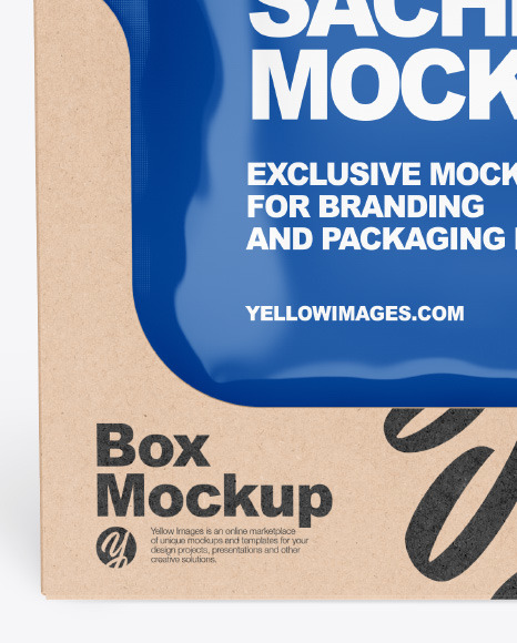 Glossy Sachets w/ Kraft Box Mockup