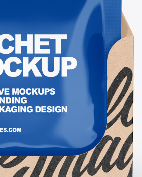 Glossy Sachets w/ Kraft Box Mockup