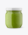 Glass Jar with Green Sauce Mockup