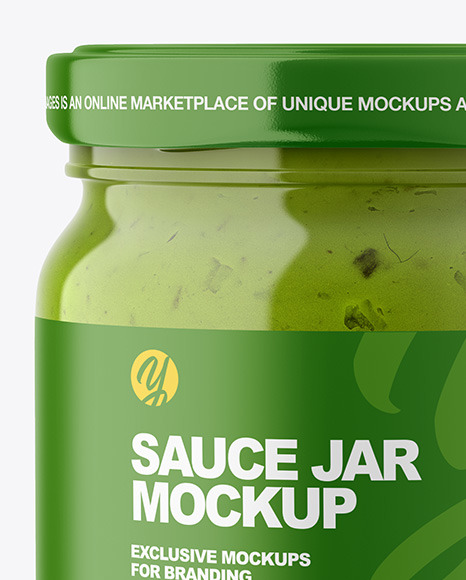 Glass Jar with Green Sauce Mockup