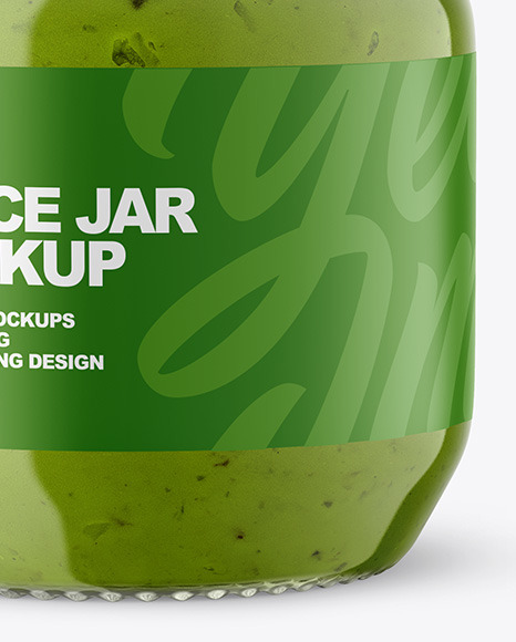 Glass Jar with Green Sauce Mockup