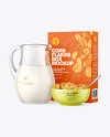 Glass Milk Jug and Bowl with Corn Flakes Mockup