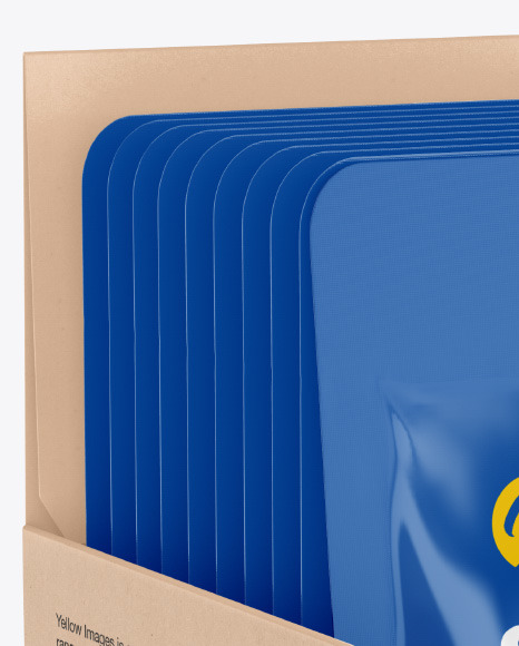 Glossy Sachets w/ Kraft Box Mockup