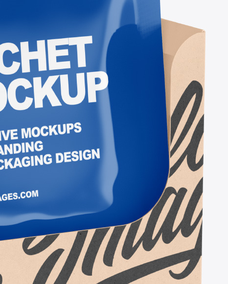 Glossy Sachets w/ Kraft Box Mockup