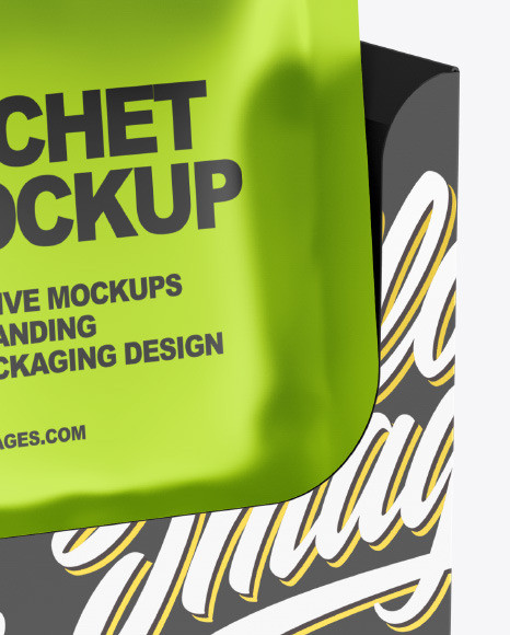 Metallic Sachets w/ Paper Box Mockup