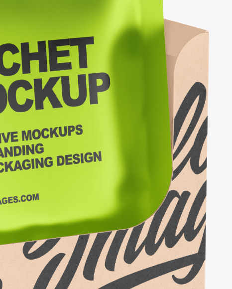 Metallic Sachets w/ Kraft Box Mockup