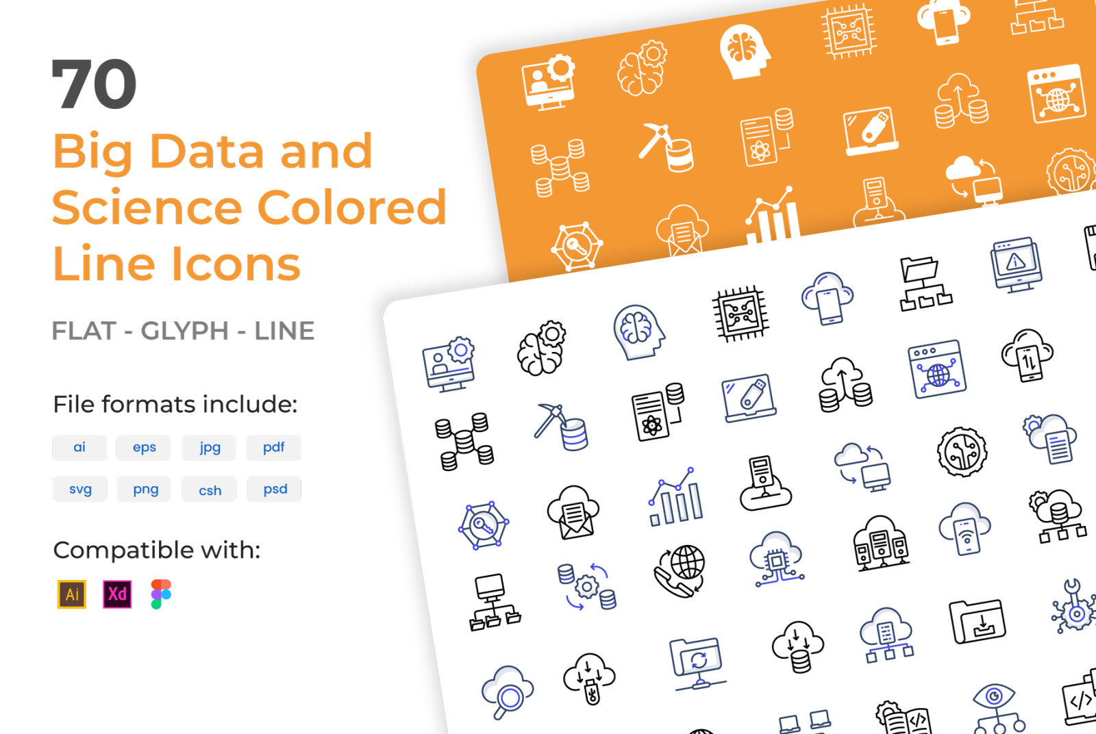 70 Big Data and Science Colored Outline Icons 70 Big Data and Science Colored Outline Icons