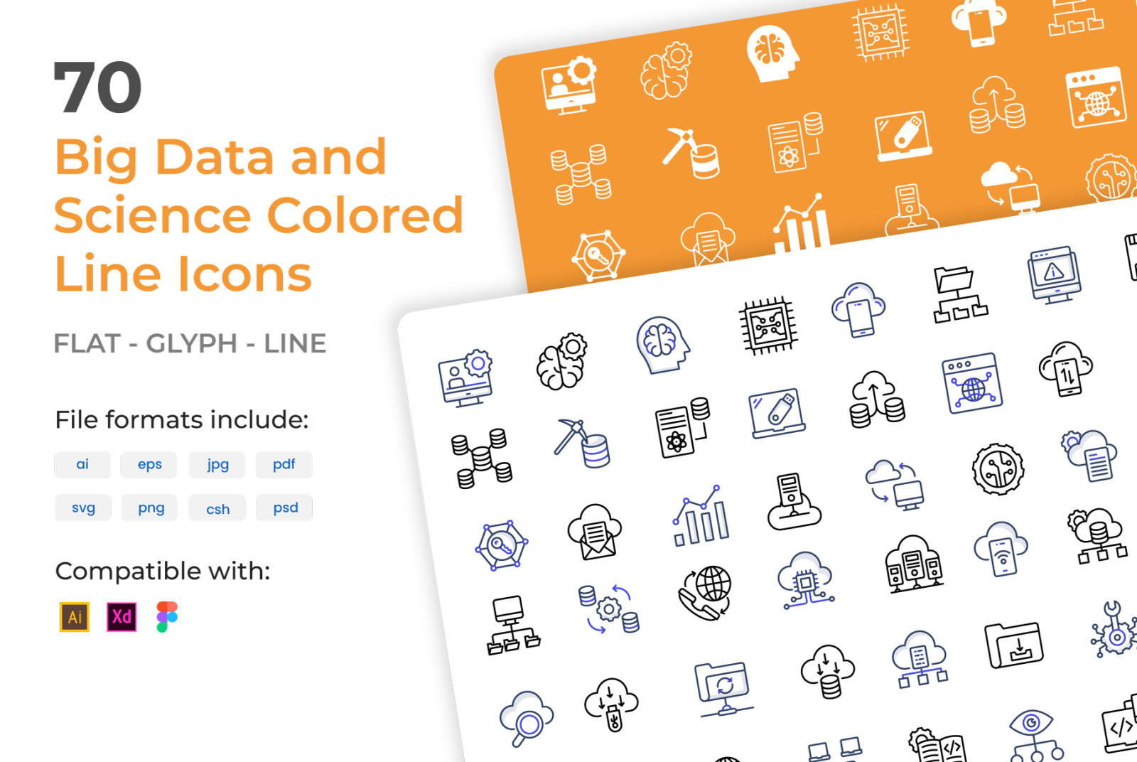 70 Big Data and Science Colored Outline Icons