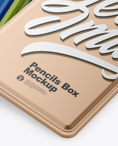 Opened Metallic Box w/ Pencils Mockup