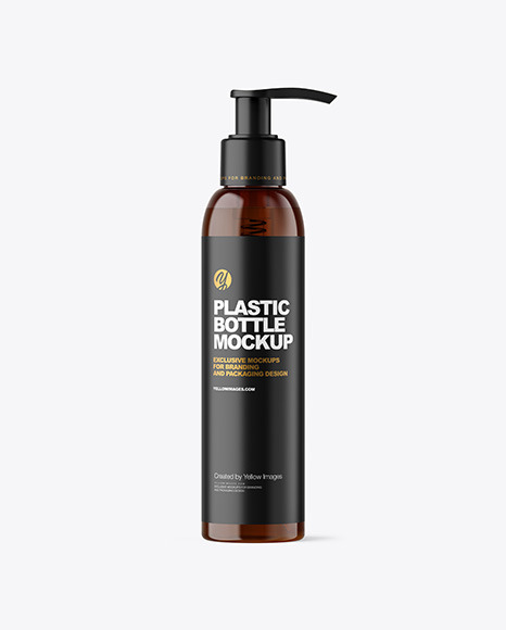 Amber Cosmetic Bottle with Pump Mockup